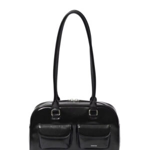 Lux Trendy Street Standoil Korea Designer Bowling Box Handbag for Women Boston Tote Bag Black